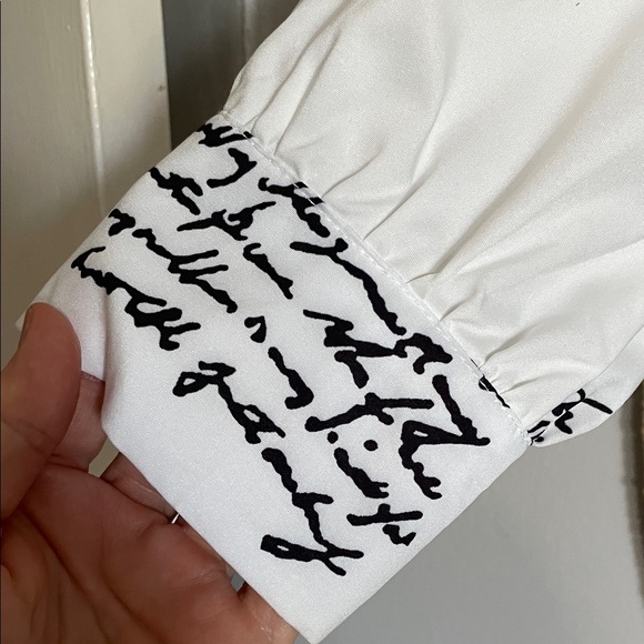 White button down collar Script-Print Mini Dress or Tunic XS - Picture 4 of 8